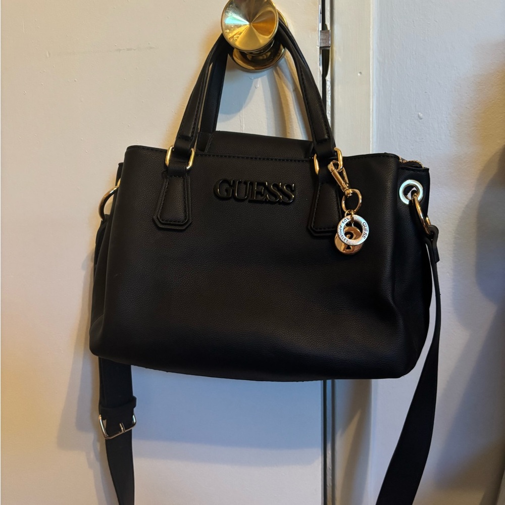 Guess Black Satchel with Crossbody Strap and Gold hardware